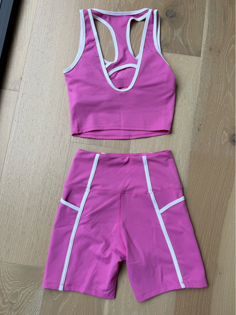 Beach Riot Pink Ribbed Sport Set with White Trim - Picture 4 of 6